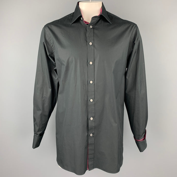 THOMAS PINK Size L Black Cotton French Cuff Long Classic Sleeve Shirt