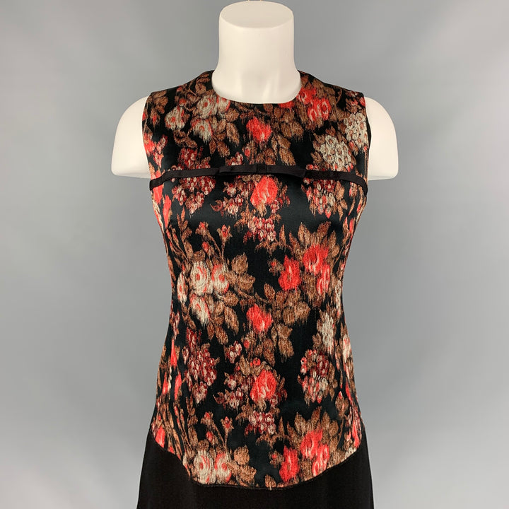 GIAMBATTISTA VALLI Size 6 Black & Coral Jacquard Polyester Blend Below Knee Dress