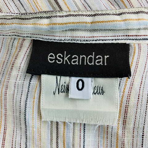 ESKANDAR Size 0 White Blue Linen Stripe Long placket Casual Top