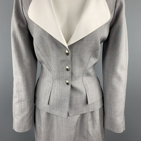 THIERRY MUGLER Size 8 Grey Wool Blend Skirt Set