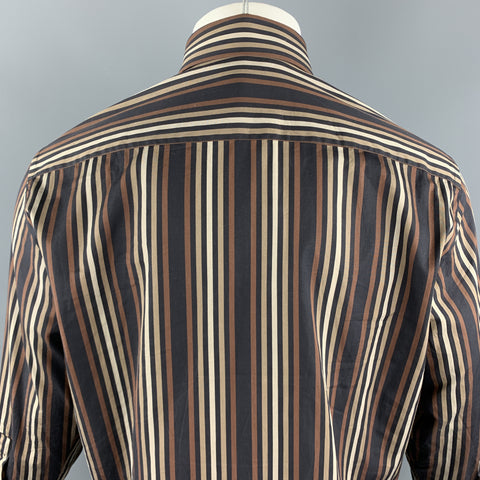 VERSACE CLASSIC Size S Brown & Black Stripe Cotton Double Collar Button Up Long Sleeve Shirt