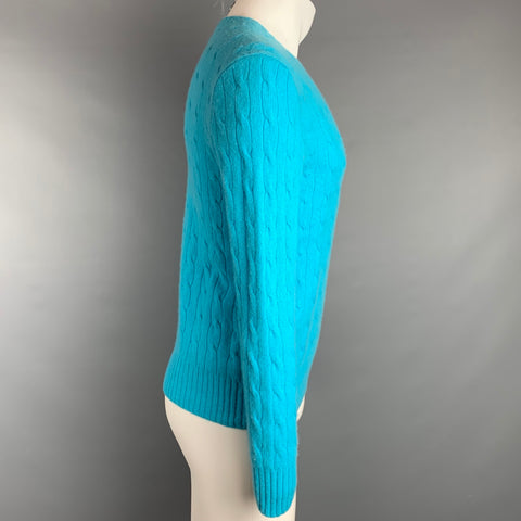 POLO par RALPH LAUREN Taille L Pull en tricot torsadé en cachemire aqua