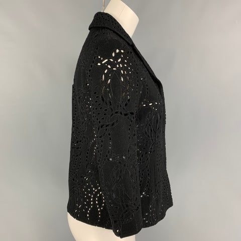 PRINGLE de SCOTLAND Talla 6 Blusa con ojales de lana negra