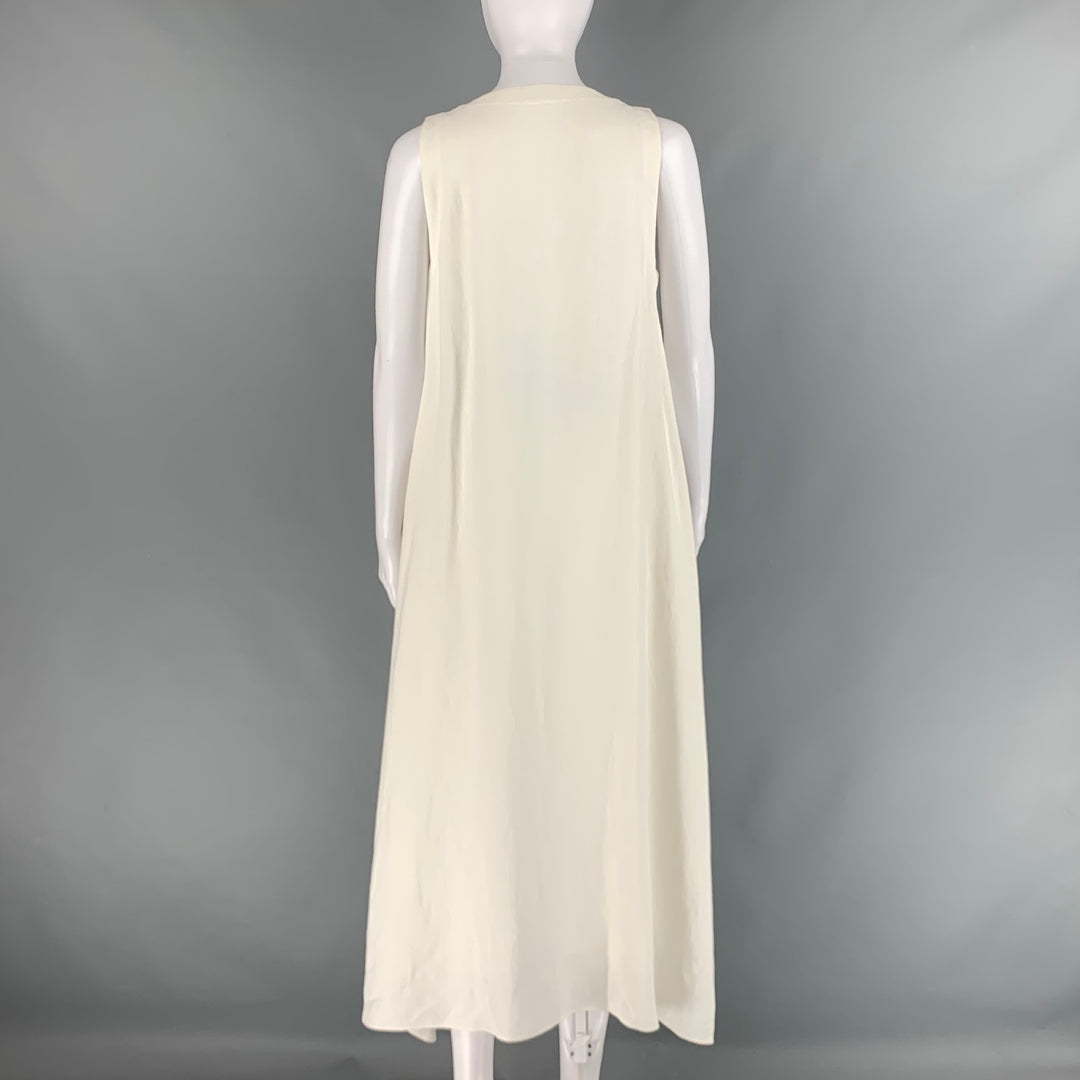 BRUNELLO CUCINELLI Size S White Brown Viscose Linen Belted Dress