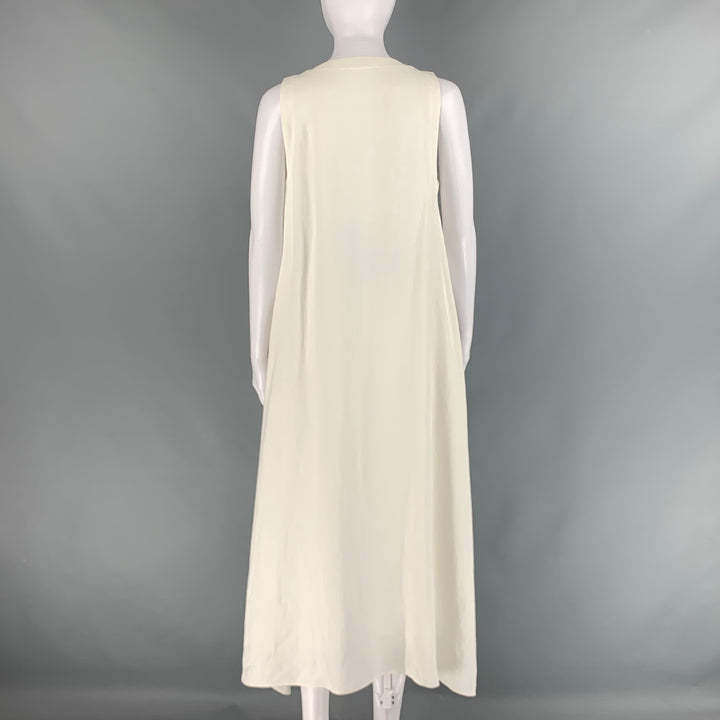 BRUNELLO CUCINELLI Size S White Brown Viscose Linen Belted Dress