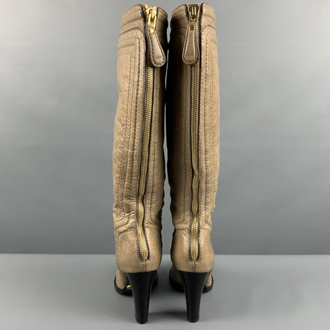 CHLOE Taille 8.5 Bottes hautes beiges à talons épais