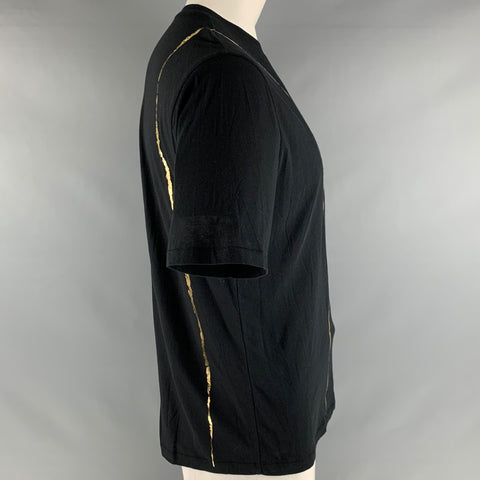 HAIDER ACKERMANN Taille XL T-shirt à col rond en coton graphique or noir