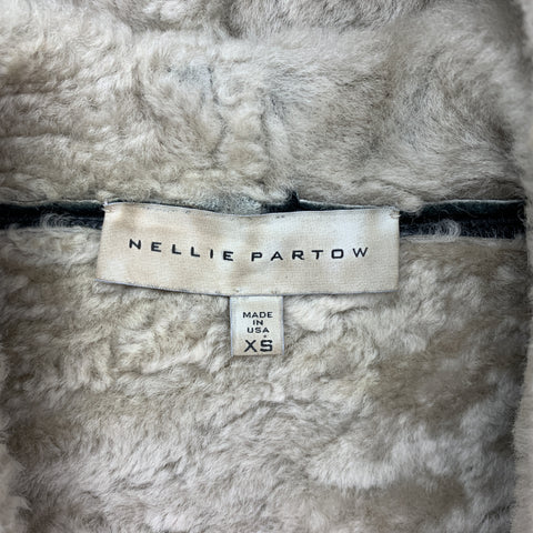 NELLIE PARTOW Size XS Black & Beige Shearling Draped Lapel Vest