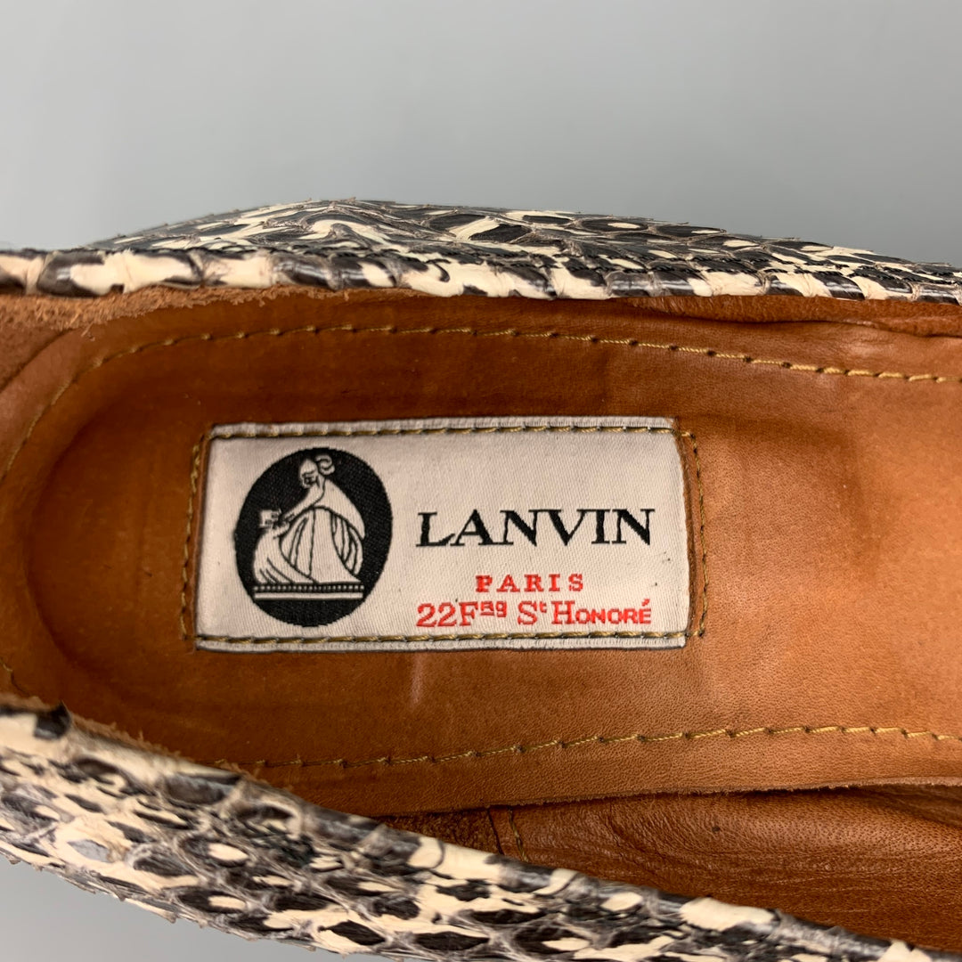 LANVIN Size 8 Grey & White Snake Skin Wedge Pumps