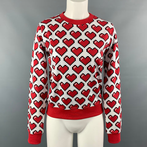 LOVE MOSCHINO Size 4 White & Red Heart Print Cotton Pullover