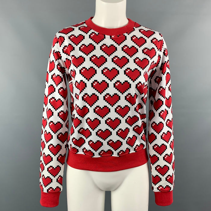 LOVE MOSCHINO Size 4 White & Red Heart Print Cotton Pullover