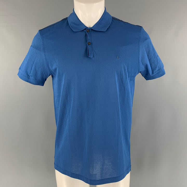 LANVIN Size M Blue Solid Cotton Buttoned Polo