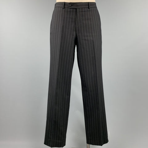 JOHN BARTLETT Talla 40 Traje regular negro con solapa de muesca de lana a rayas