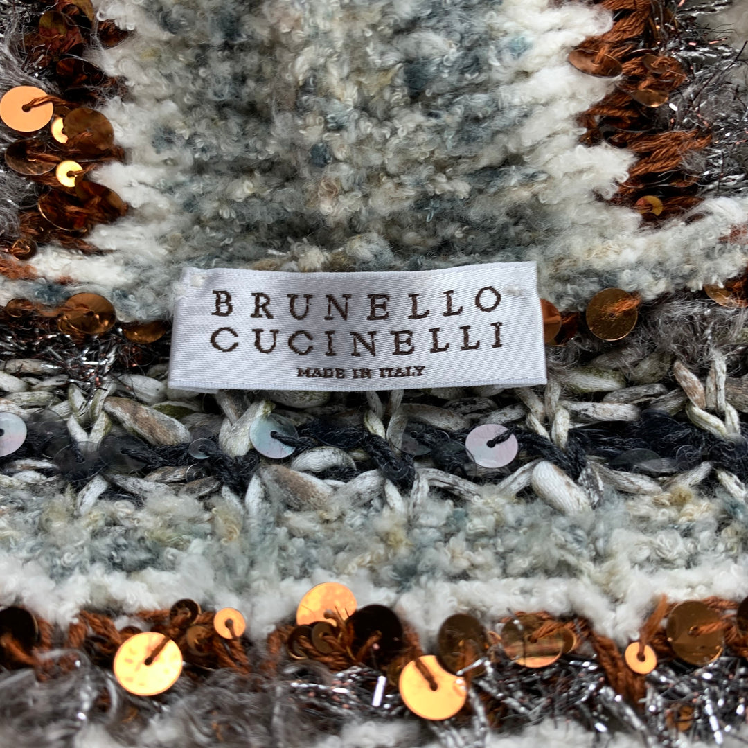 BRUNELLO CUCINELLI Cardigan court en coton mélangé à sequins multicolores