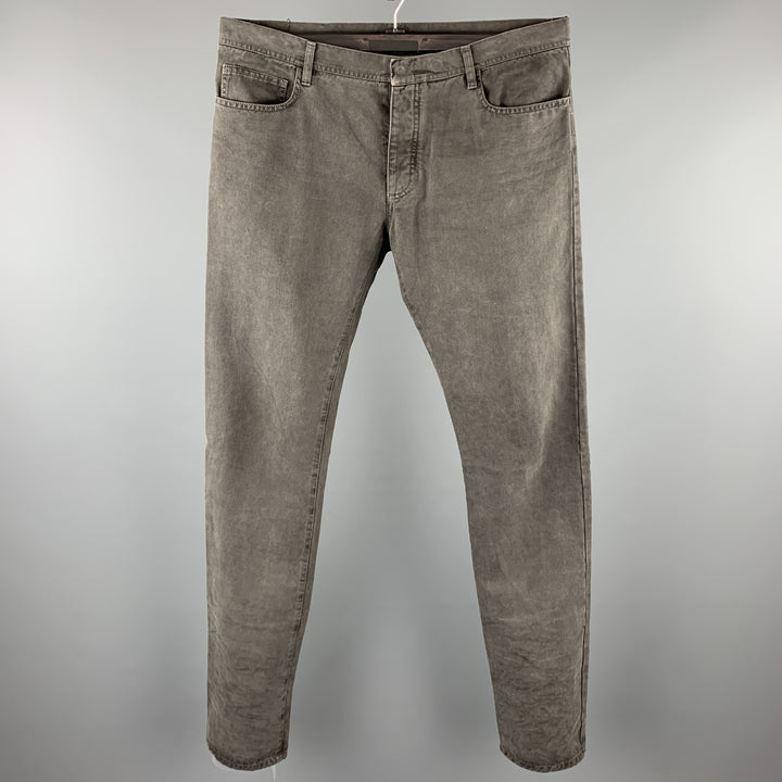 NICOLAS A. TARALIS Talla 34 Pantalones casuales con bragueta de botones de algodón gris