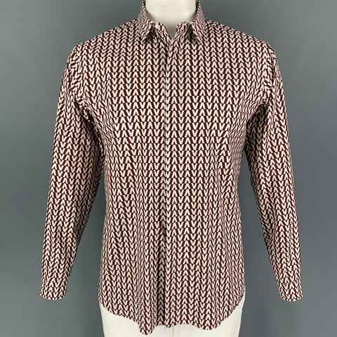 VALENTINO Size XL Burgundy White Cotton Crew-Neck Long Sleeve Shirt