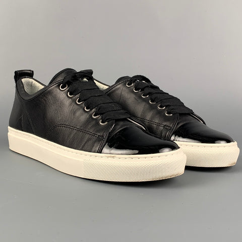 LANVIN Talla 7.5 Zapatillas de deporte con cordones de cuero negro