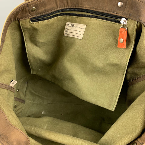 JACK SPADE Olive Green Two Tone Coated Canvas Tote Bag