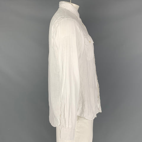 POLO by RALPH LAUREN Size L White Solid Linen Button Up Long Sleeve Shirt
