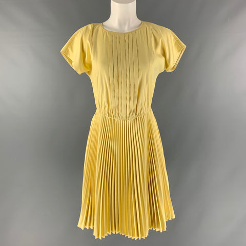 Vestido PRADA Amarillo Plisado Mangas Casquillo Talla M