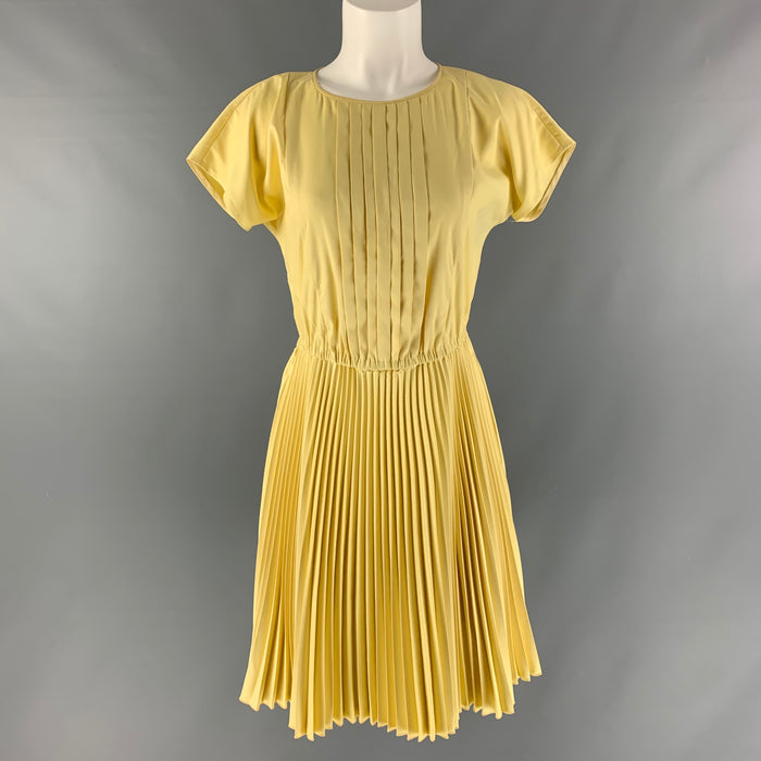 PRADA Yellow Pleated Cap Sleeves Size M Dress