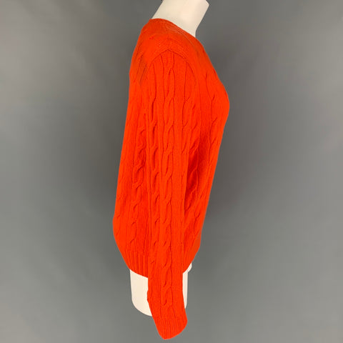 RALPH LAUREN Collection Size L Orange Cashmere Cable Knit Crew-Neck Sweater