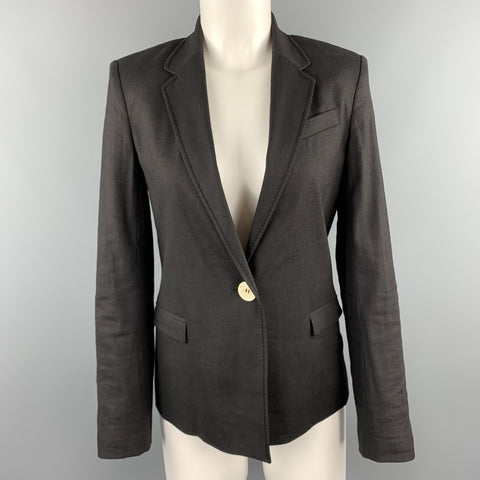 JOSEPH Size M Black Linen Blend Single Button Blazer