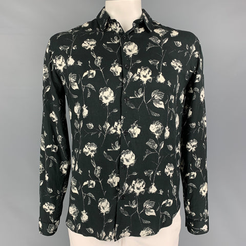 THE KOOPLES Camisa Manga Larga Botones Viscosa Floral Blanco Negro Talla XL
