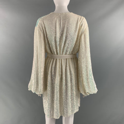 RETROFETE Robe portefeuille à paillettes en viscose crème taille S