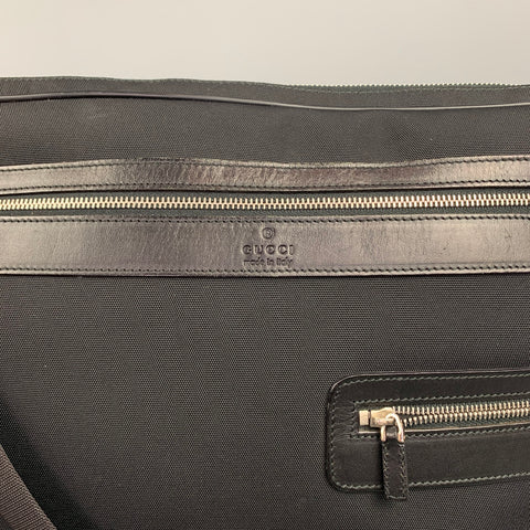 Bolso mensajero vintage con ribete de cuero de lona negra GUCCI