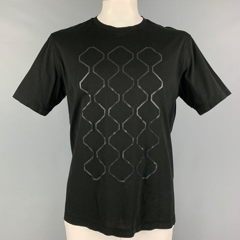 Z ZEGNA Size XL Black Print Cotton Crew-Neck T-shirt