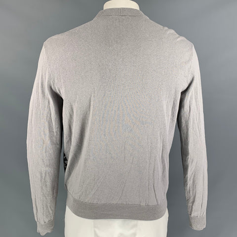 VERSACE JEANS Size XL Grey Charcoal Abstract Cotton & Linen V-Neck Cardigan