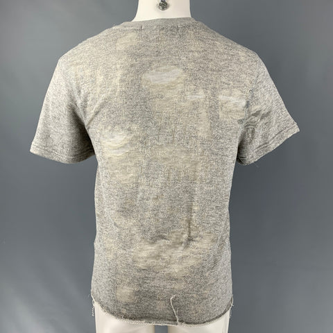 IRO Gaetane Size S Heather Grey Distressed Cotton Blend Crew-Neck T-shirt