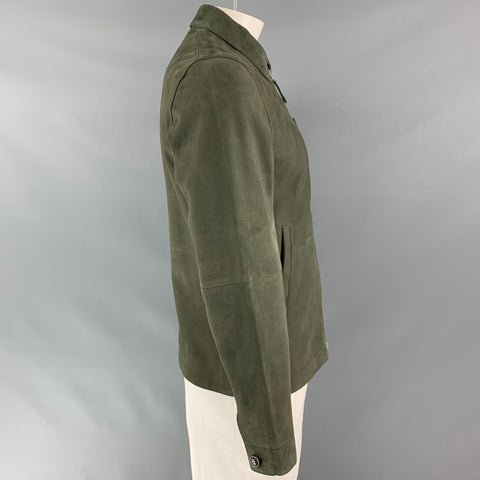 CLOSED Chest  Size L Olive Green Solid Suede Zip Jacket