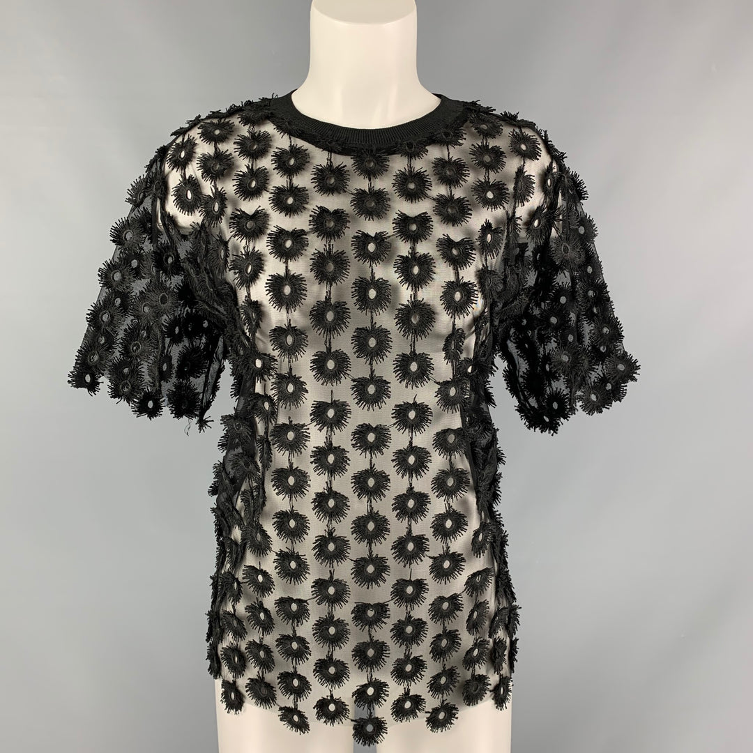 CARVEN Size S Black Lace Crew-Neck Dress Top