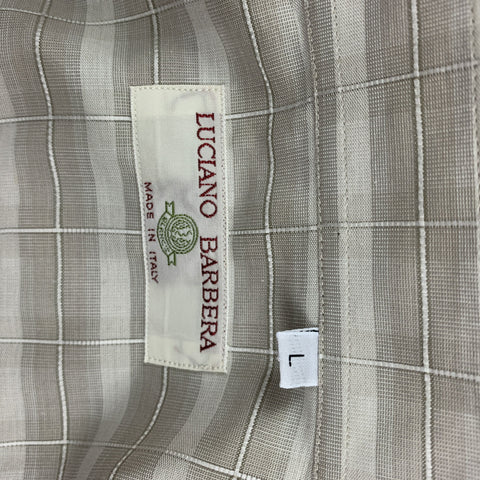 LUCIANO BARBERA Size L Beige Window Pane Cotton Button Down Long Sleeve Shirt