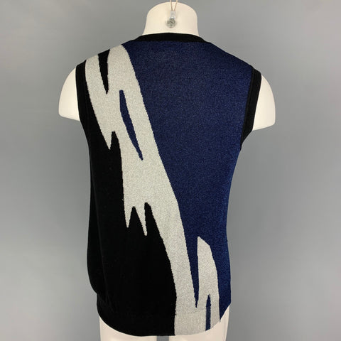 DSQUARED2 Size M Black Navy Silver Metallic Wool Blend Vest