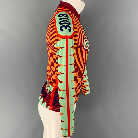 WALTER VAN BEIRENDONCK FW14 Size S Orange Burgundy Graphic Nylon Jersey Bike Top