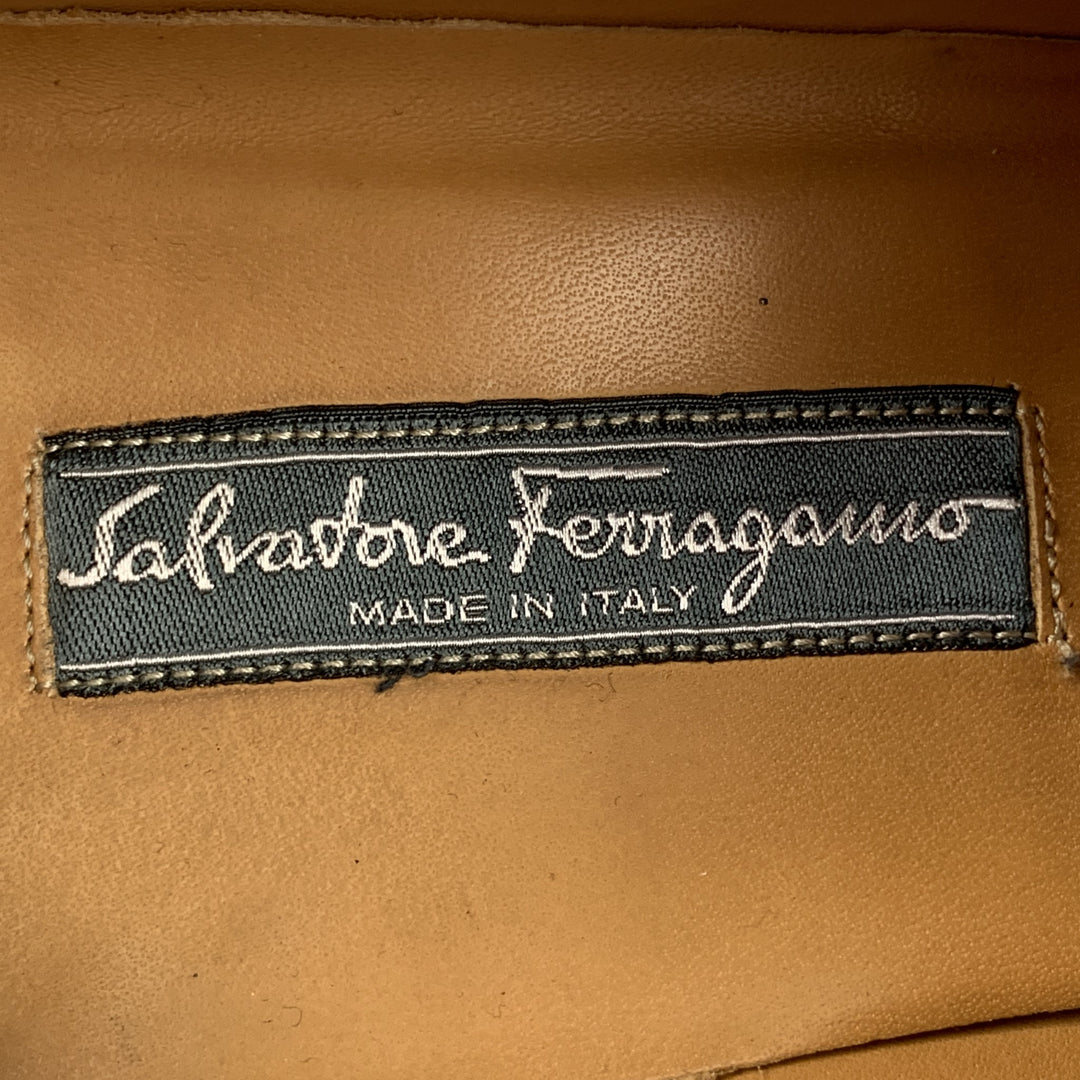SALVATORE FERRAGAMO Size 12 Brown Leather Plain Toe Lace Up
