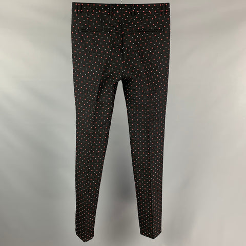 GIVENCHY Talla 32 Pantalón de vestir con bragueta con cremallera de lana / poliéster con estampado de rombos en negro y rojo