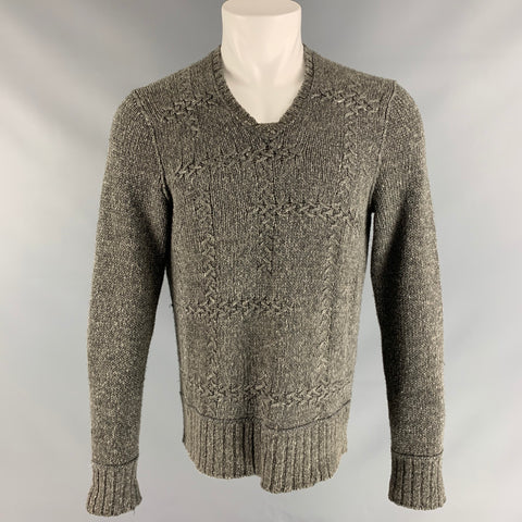 JOHN VARVATOS Size M Charcoal Knit Silk &  Linen V-Neck Sweater