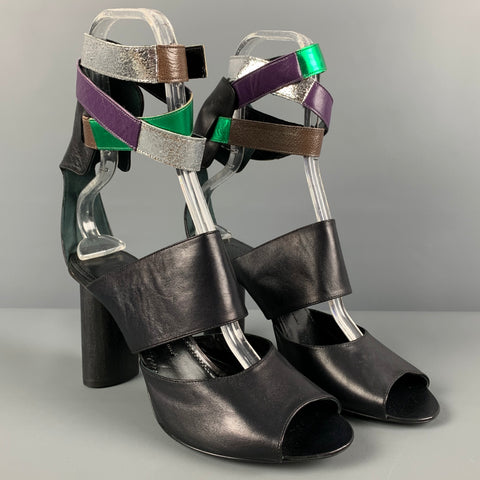 MARTHA DAVIS Talla 9 Sandalias con tira al tobillo de cuero negro