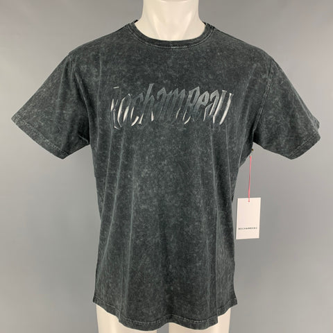 ROCHAMBEAU Size XS Grey Marbled Logo Cotton T-shirt