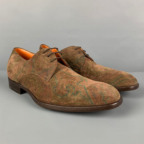 ETRO Size 8 Brown Burgundy Green Paisley Suede Lace Up Shoes