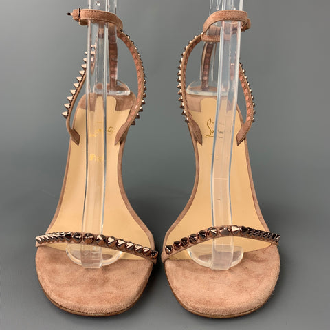 CHRISTIAN LOUBOUTIN So Me Spike Size 8 Suede Taupe Ankle Strap Sandals