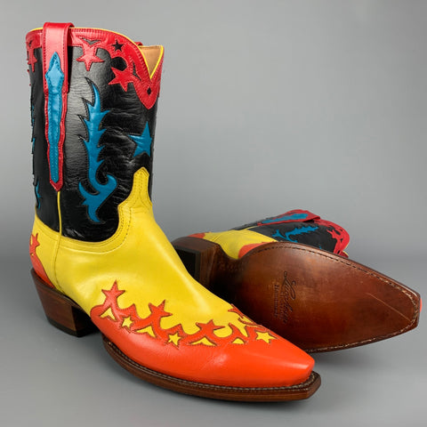 LUCCHESE 2020 Size 10.5 Multi-Color Applique Leather Cowboy Custom Boots