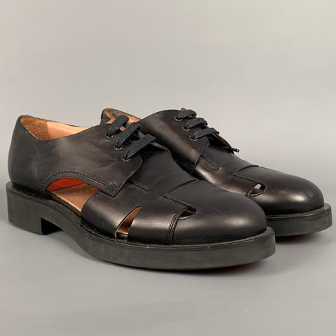 PAUL SMITH Size 9 Black Leather Cutout Lace Up Shoes