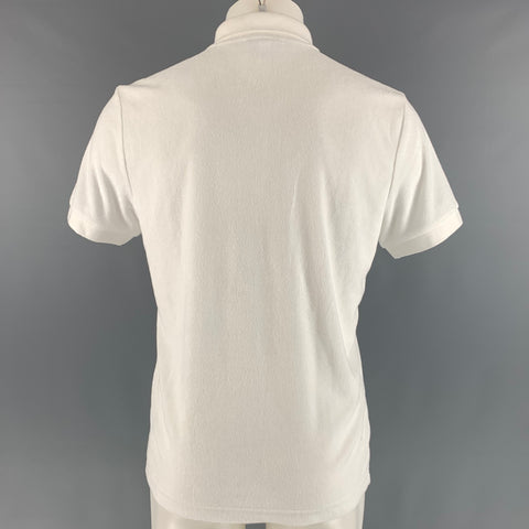 LACOSTE Size M White Terry Cloth Cotton  Elastane Short Sleeve Polo