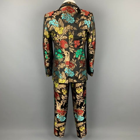 DOLCE & GABBANA F/W 19 Size 42 Black & Multi-Color Brocade Acetate Blend 3 Piece Suit