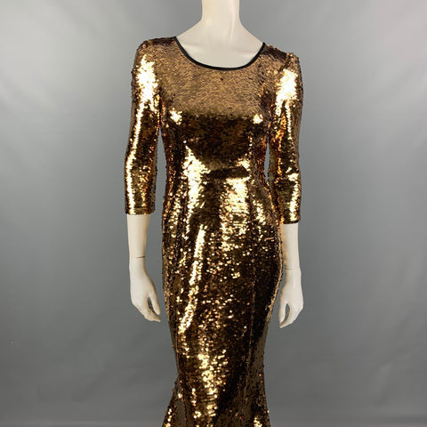 DOLCE &amp; GABBANA Vestido con dobladillo de sirena de poliéster con lentejuelas doradas y negras talla 6